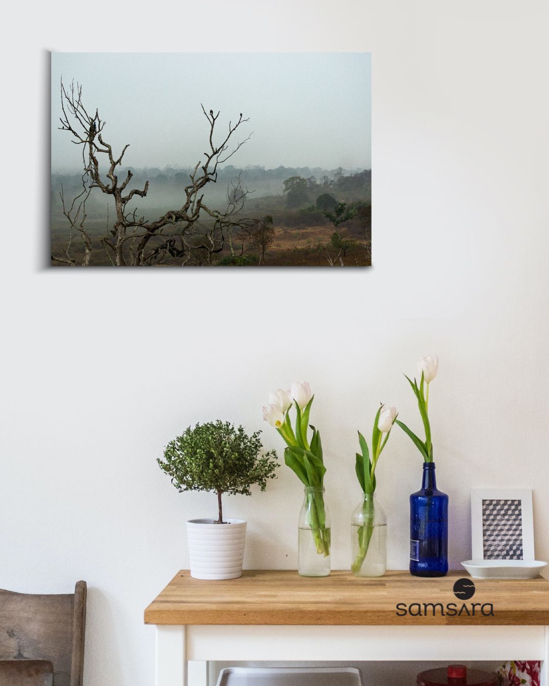 Minimalist forest landscape print - black white nature wall art by Samsara