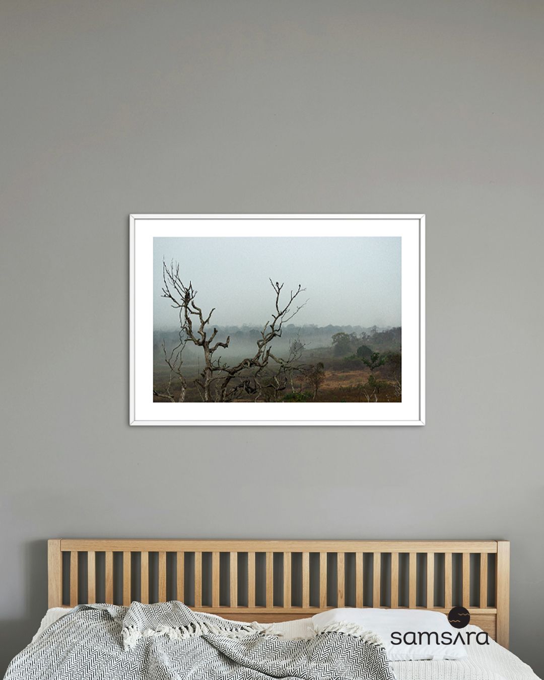 Black white forest photography print with misty trees - nature landscape art print by Samsara