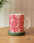 Ruby red watercolor ceramic mug with tribal pattern design - ethnic art coffee mug by Samsara Mumbai