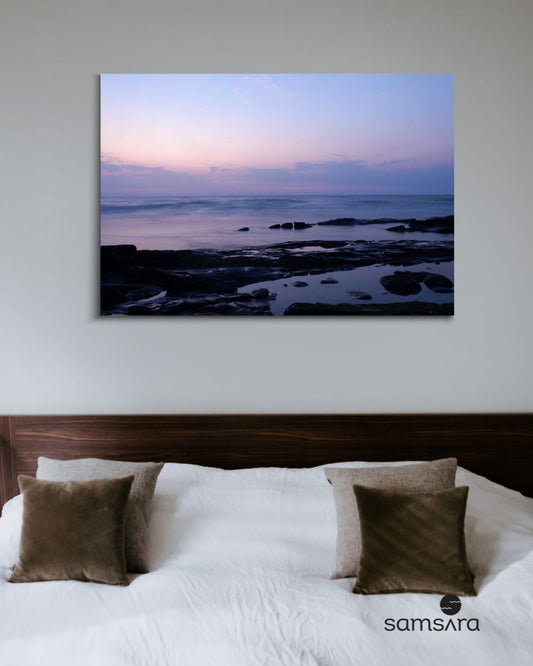 Color sunset photography print with pink purple sky over water - Madh Island art by Samsara Mumbai